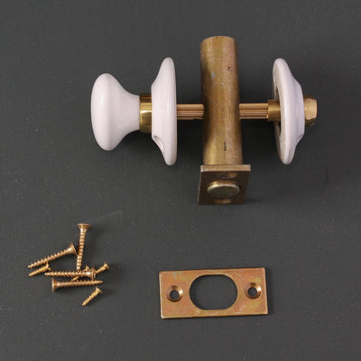 White Ceramic Bathroom Thumbturn with Brass Fixings and Internal Mechanism