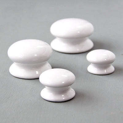 White Ceramic Cabinet Knobs in Small, Medium, Large and Extra Large