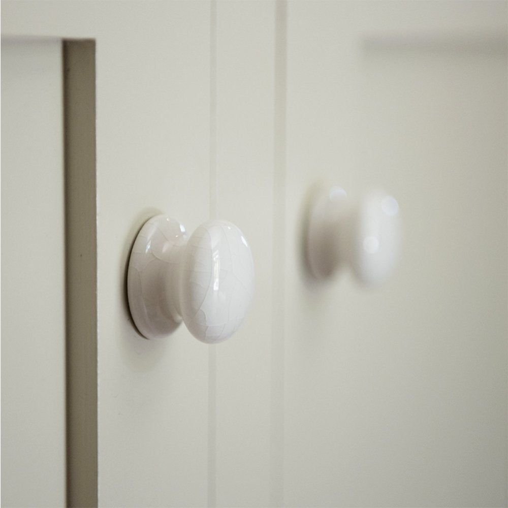 White Crackle Glaze Ceramic Cabinet Knobs on Cupboard Doors