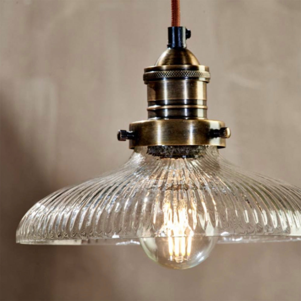 Detail of Zowie Glass Pendant Light with Antique Brass Fixings