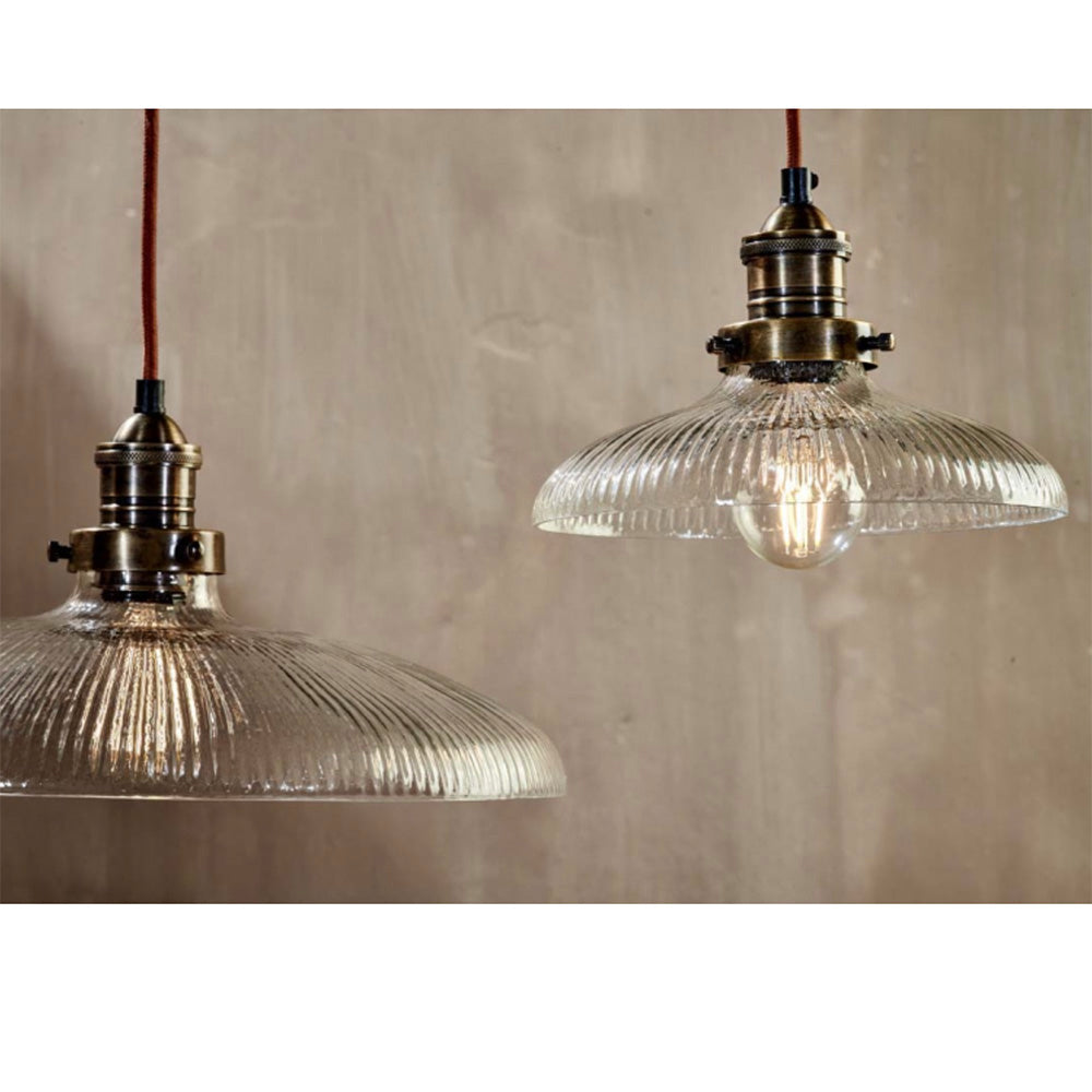 Large and Small Zowie Glass Pendant Lights with Antique Brass Fixings